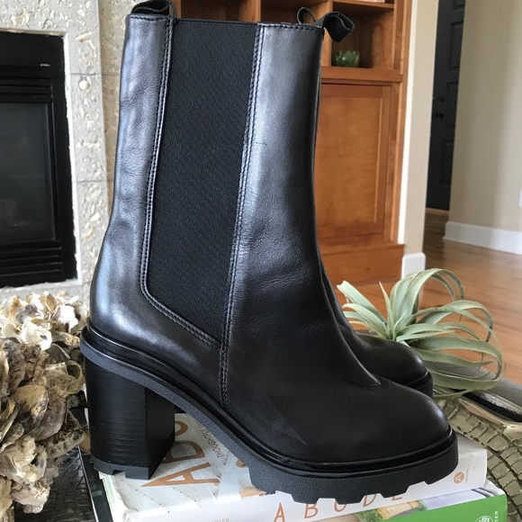 ANNABELLA BLACK LEATHER LUG SOLE PLATFORM BOOTS - Picture 1 of 12